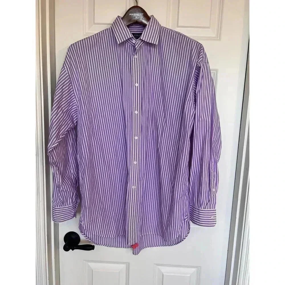 Polo Ralph Lauren men’s purple striped button down dress shirt size 16 monogram